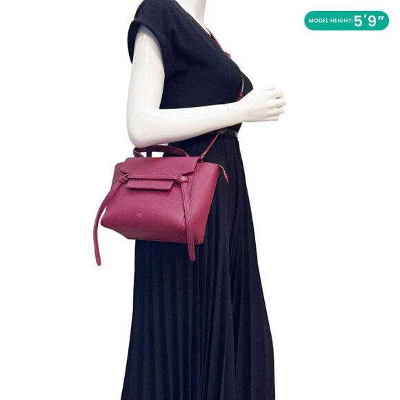 Celine  Micro Belt Grained Calfskin Leather Shoulder Bag Burgundy - Picture 2 of 16